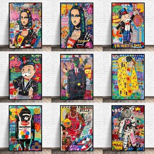 Banksy Mona Lisa Funny Graffiti Art Canvas Painting Cuadros Posters and Prints Wall Art for Living Room Home Decor