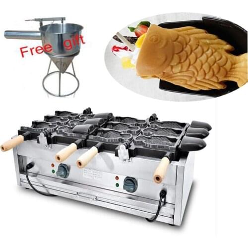 Free shipping Electric 6 PCS Open Mouth Taiyaki Machine Big Fish Ice Cream Cone Maker Korean Taiyaki maker