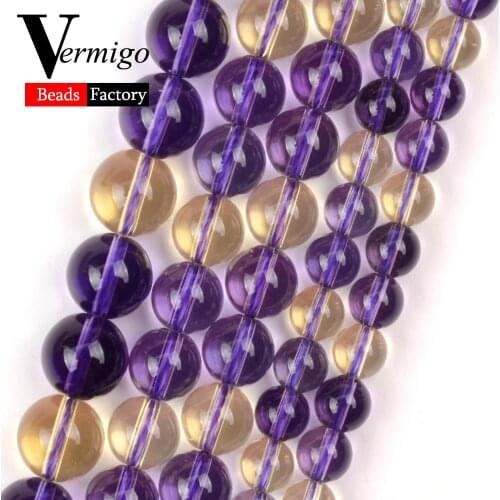 Natural Stone Beads 6 8 10mm Mixed Amethysts Citrines Round Loose Beads for Jewelry Making Bracelet Diy Handmade Jewellery