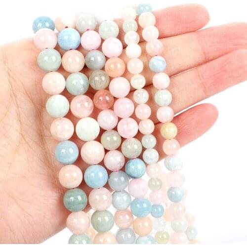 Natural Stone Beads Morganite Round Loose Beads for Jewelry Making Needlework Bracelet DIY 4-12 MM