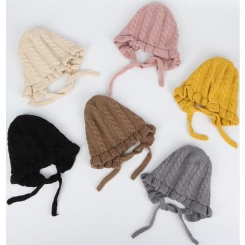 Baby Hats Solid Color Lovely Ruffled Girls Hats Winter Thicken Warm Baby Beanies Caps