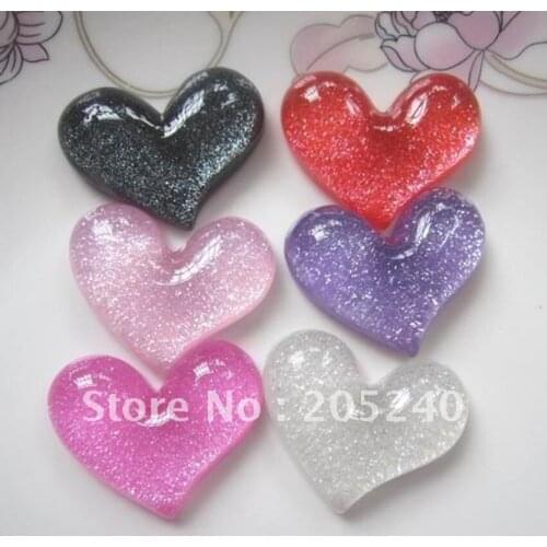 For Diy Decoration Hot Sale 18pcs(21*27mm) Mixed 6colors Cute Resin Cabochon Gilitter Heart