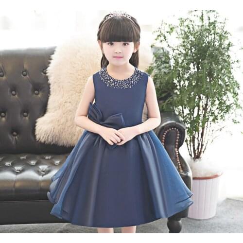 Elegant Royal Blue Tulle Flower Girl Dress Kids Pageant Evening Gown Birthday Party Beading Princess Wedding Communion Clothes
