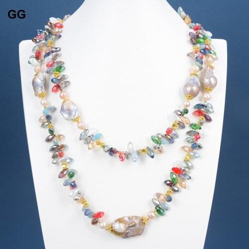 GuaiGuai Jewelry 49'' 25MM Purple Nucleated Flameball Baroque Pearl top-Drilled Multi Color Teardrop Crystal long Necklace