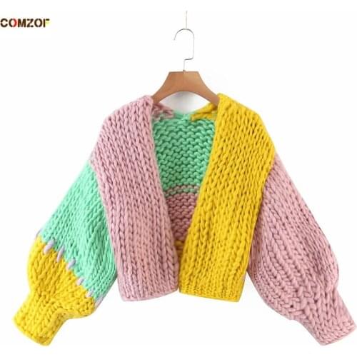 INS Hot Sale Women Cardigan Fashion Loose Lantern Sleeve Coats Thick Knitting Sweater By Hand 2020 Autumn Winter Clothing