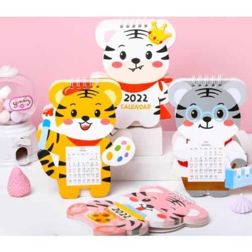 53CC Cartoon Tiger Desk Calendar Planner Oct. 2021-Dec. 2022 Ideal for Planning Organizing Whole Month&Year Twin-Wire Binding