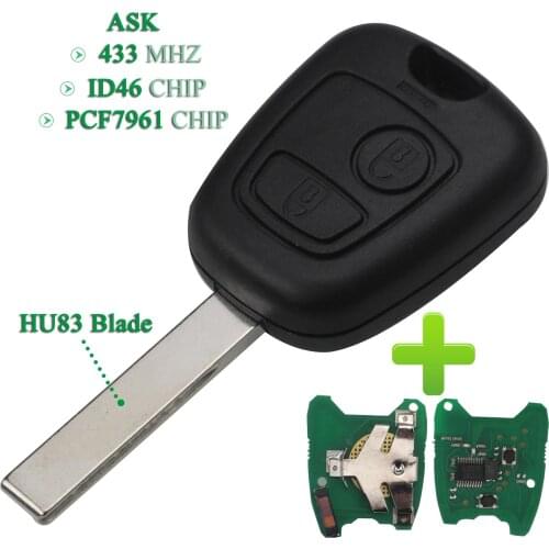 Bilchave 10pcs 2 Button 433Mhz ASK Remote Control Car Key PCF7961 Chip Fob For PEUGEOT 207 307 With HU83 Uncut Blade Replacement