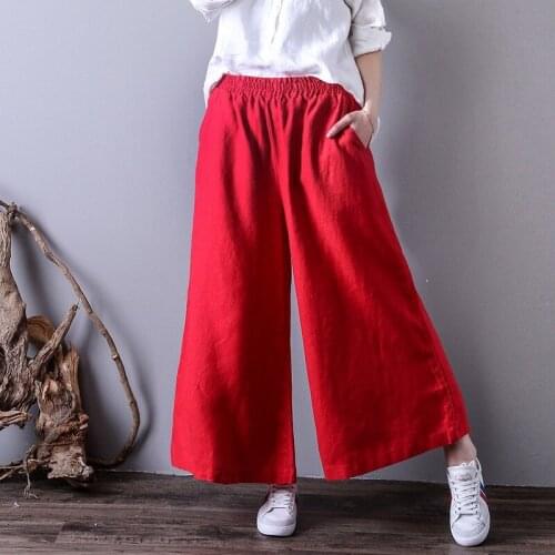 Summer cotton linen pants 2020 fashion woman ankle-length pants casual loose wide leg pants large size M-7XL trousers red black
