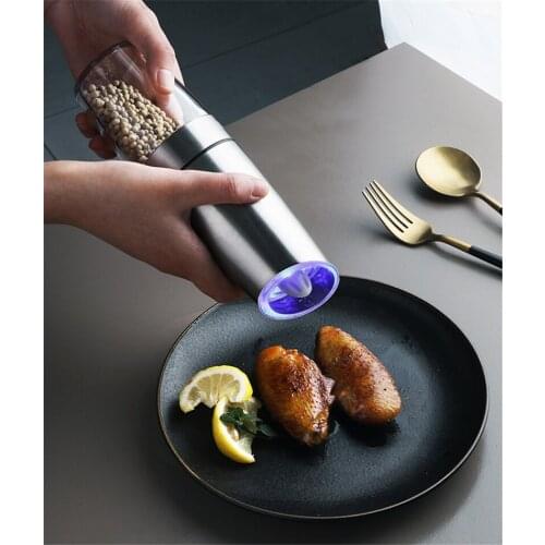 Electric Automatic Pepper Grinder Salt And Pepper Millers LED Light Spice Grain Mills Porcelain Grinding Core Mill Kitchen Tools