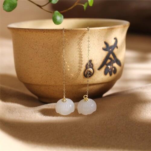 MetJakt Fashion Atmosphere Handmade 18K Gold Hetian White Jade Lady Earline