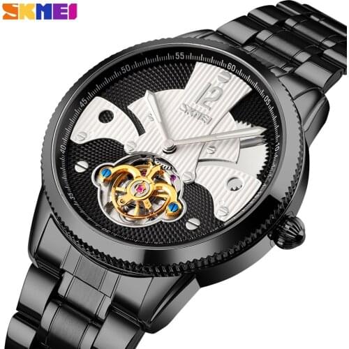 SKMEI Brand Luxury Automatic Mechanical Quartz Mens Watch Stainless Steel Strap Wristwatch Waterproof Male Clock Reloj Hombre