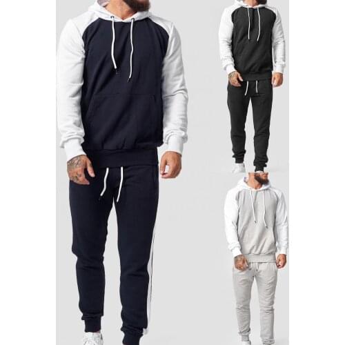 Sets Men Sports Suits Contrast Color Hooded Loose Drawstring 2021 Autumn Fashion Casual Trendy Tracksuit for Work Workout Office