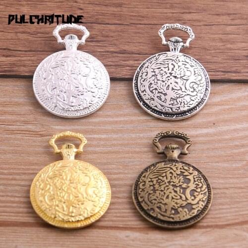 4pcs Four Color Pocket Watch Round Cabochon Base Pendant Blanks Settin 27*38mm(Fit 20mm) Metal Jewelry Blanks T6757