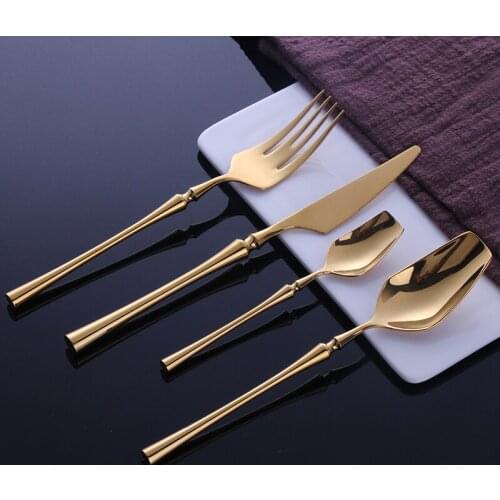 24 Pcs Stainless Steel Tableware Gold Cutlery Set Knife S poon and Fork Set Dinnerware Korean Food Cutlery Kitchen Accessories