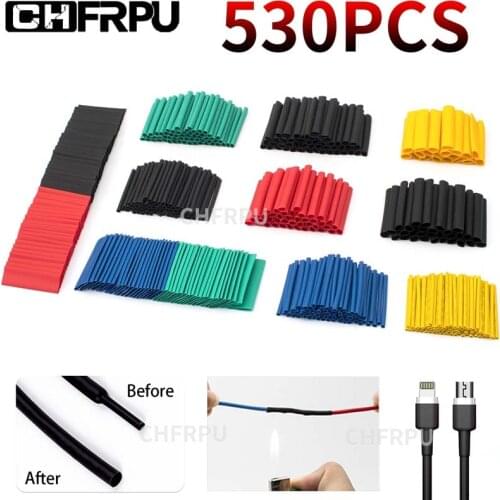 530pcs Heat Shrink Tube Kit Shrinking Assorted Polyolefin Insulation Sleeving Heat Shrink Tubing Wire Cable 2:1 times heat shrin