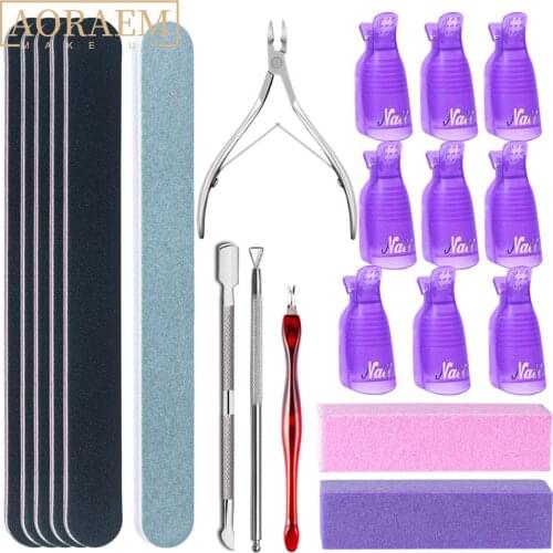 AORAEM Manicure Sets Nail Remover Tools Kit Nails Clips Polishing Block Buffer File Cuticle Pusher Dead Skin Fork Nails Scissors