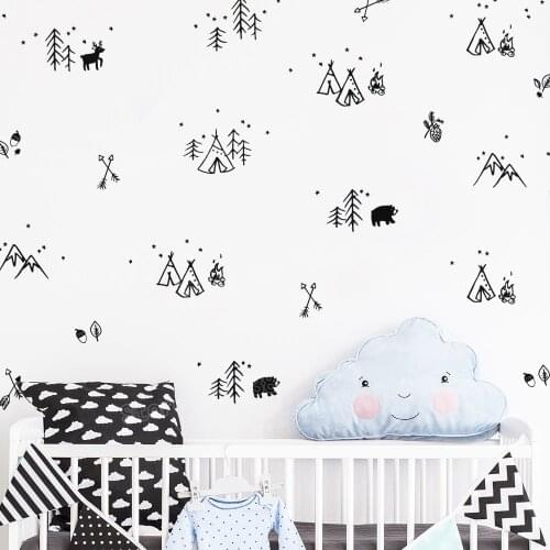 Woodland Doodles Wall Decals Forest Tree Animals Arrows Wall Stickers for Kids Rooms Baby Nursery Vinyl Decal House Decor JW331