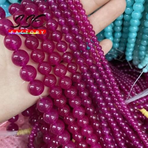 Natural Stone Purple Red Jades Beads Chalcedony Round Loose Beads DIY Bracelet For Jewelry Making 4 6 8 10 12 14 mm 15" Strand