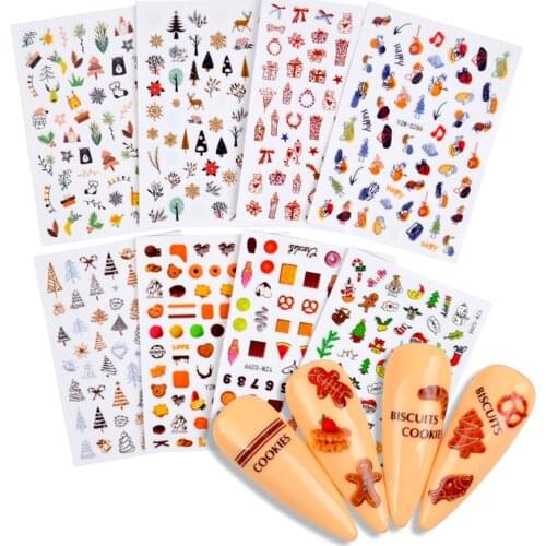 New Christmas DesignsNail Sticker Shine Glitter Snowflake Elk Santa Claus Transfer Slider Winter 3D Decal