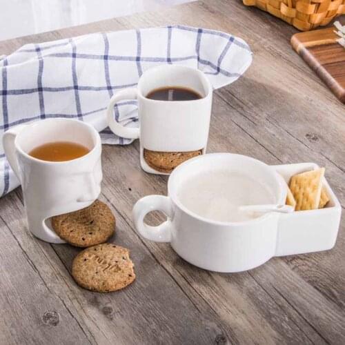 2018 New Cookie Mug Ceramic Milk Tea Cup Funny 3D Face Mug Creative Coffee Mug with Biscuit Pocket Holder Novelty Birthday Gift