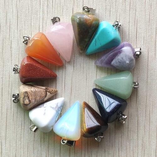 Wholesale 12 pieces/lot fashion mix natural stone pyramis shape charms pendants for DIY necklace jewelry making free shipping