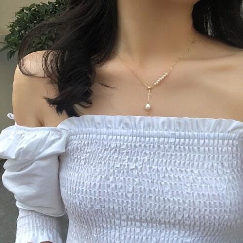 Korean Fashion Freshwater Pearl Choker Necklace For Women Gold Silver Color Chain Cute Statement Pearl Pendant Jewelry 2021 Gift