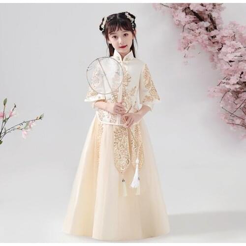 Chinese Style Girls Han Fu Embroidery Flower Girl Dress For wedding party Evening birthday Dresses to attend the first dress