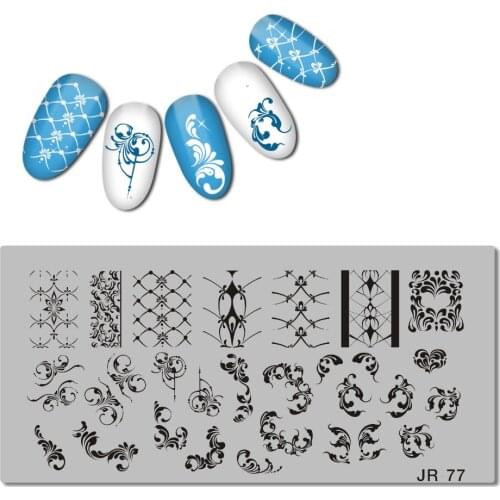 2018 Stainless Steel Nail Stamping Plate Template Swirl Flower Pattern Dancer Flame Anchor Candle holder Nail Tool JR071-80