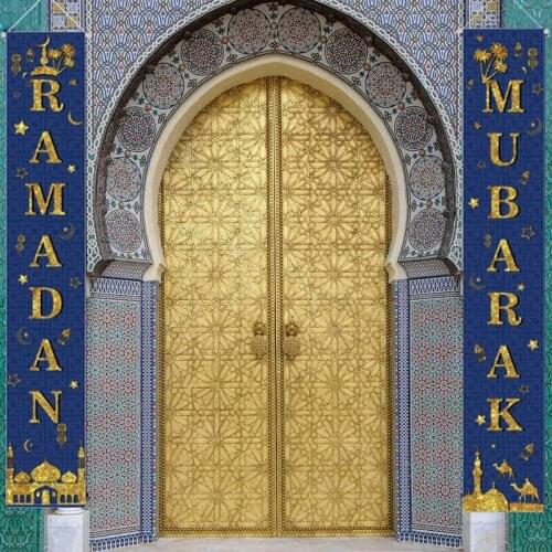 Ramadan Mubarak Door Curtain Porch Banner Eid Mubarak Banner Hanging Garland Ramadan Kareem Muslim Islamic Home Decor Eid Gifts