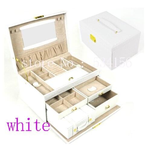 Luxurious 3 layers white leather jewelry box earrings jewelry packaging display box gift box 28.5 * 19 * 16 cm