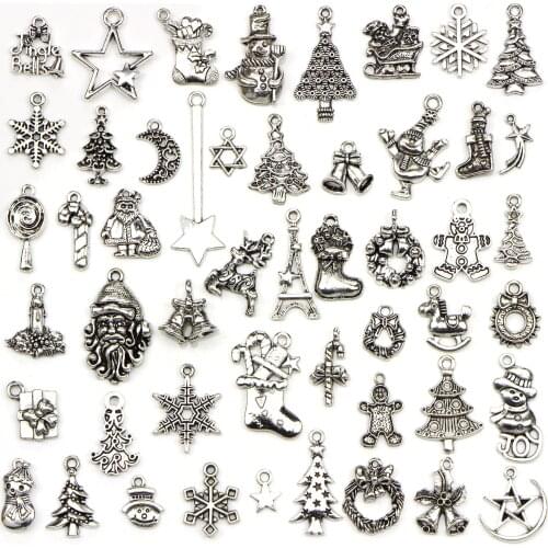 Christmas Series Ornaments 50 Pieces Christmas Gifts Snowflake Christmas Socks Christmas Tree Bracelets Pendants diy Accessories