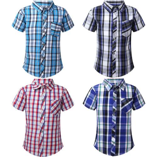 Boys Shirts Summer 2021 New Fashion Kids Tops Boy Short Sleeve Classic Plaid Shirt For 3-10 Years Casual Cotton Baby Shirts