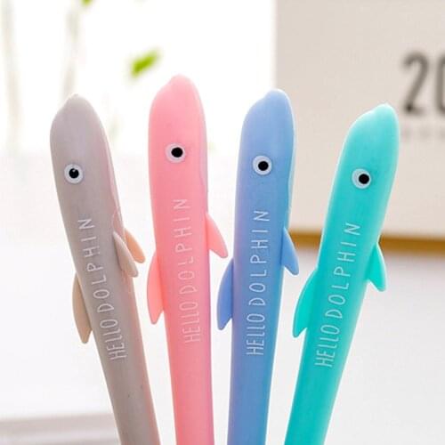 4 pcs Gel Pen Korean Cartoon Finding Dolphin Silicone Animal 0.5mm Black Ink Pen Writing Kawaii School Stationery