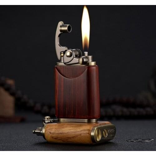 Handmade brass pure copper windproof retro rocker kerosene lighter creative sandalwood high quality retro personality machine