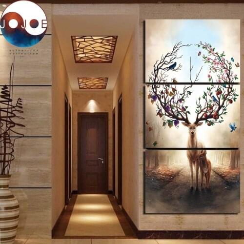 Seasons Change by JoJoesArt HD print 3 piece canvas art Deer tree flower wall pictures for living room CU-3101D