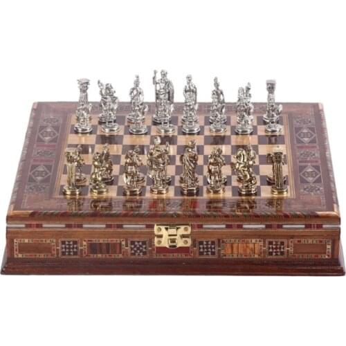Small Size Metal Roman Chess set Bright and Hand-Made Solid Wood Crated Chess Board High Quality Elite Product