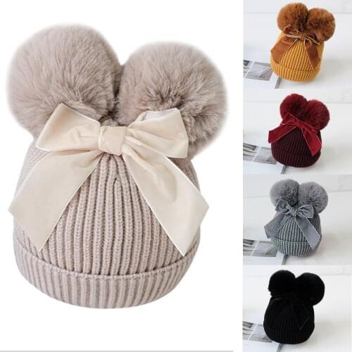Winter Children Hat For Girls Crochet Knitted Beanies Baby Cute Pom Pom Hats Thick Baby Hat Infant Toddler Warm Baby Caps