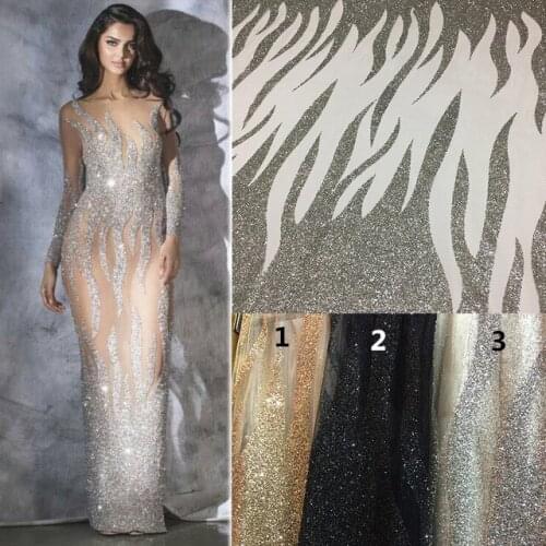 Special hand print glued glitter lace fabric S-121694 on sale mesh embroidery lace for evening dress