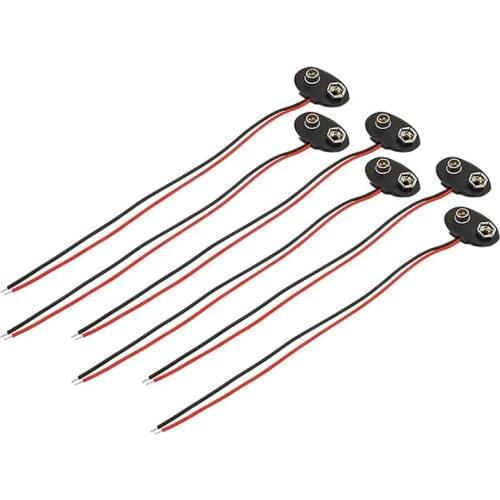 T-type 9V Battery Clip Wire Connector Battery Snap Holder Buckle 15CM Black Red Lead Cable Connectors