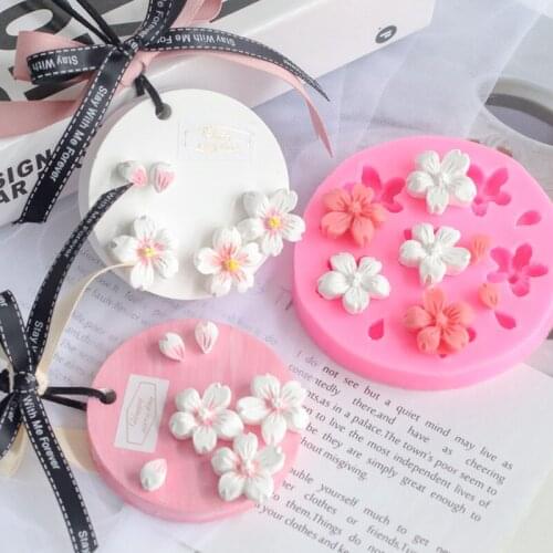 Cherry Blossom Candle Silicone Mold DIY Fondant Chocolate Candy Handmade Soap Jelly Gypsum Clay Plaster Mold Supplies