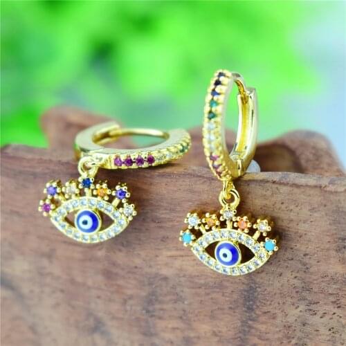 Genuine 100% Rainbow Cubic Zirconia Jewelry Mini Blue Zircon Evil Eyes Earring Pendant Small Stud Earrings for Women Femme
