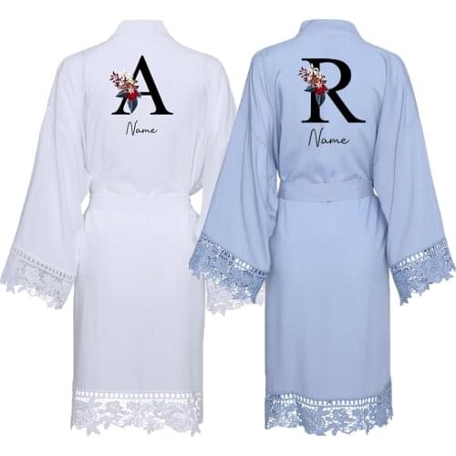 Personalized Custom Text Bridesmaid Rayon Cotton Robe Women Wedding Robes Lace Robe Bridal Robes Short Belt Bathrobe Sleepwear