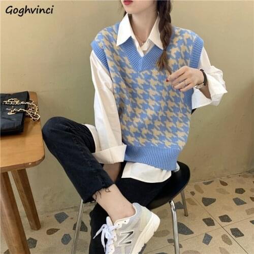 Sweater Vest Women Simple Fashion Loose Chic Retro Jumper Sleeveless V-neck Korean Style All-match Streetwear Ulzzang Knitted