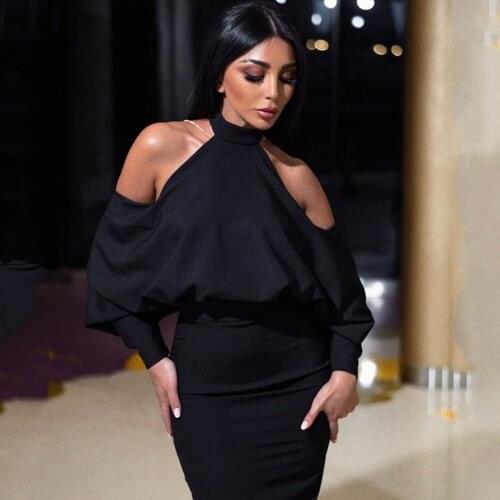 Fashion womens dress high quality halter long sleeve elegant dress with pearl necklace backless Celebrity party dress women