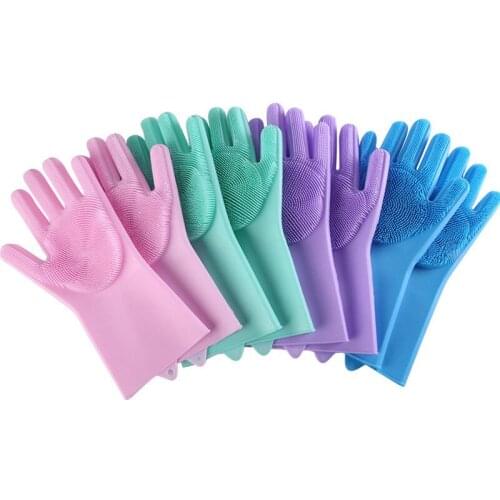 1 Set Dish Washing Gloves Magic Silicone Dishes Cleaning Gloves With Cleaning Brush Kitchen Wash Housekeeping Scrubbing Glove