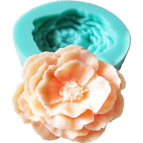 3D 1PCS Vivid Peony Flower Shapes Fondant Mold Silicone Sugarcraft Cake Soap Candle Decorating DIY Bakeware Cookie Mold Tools