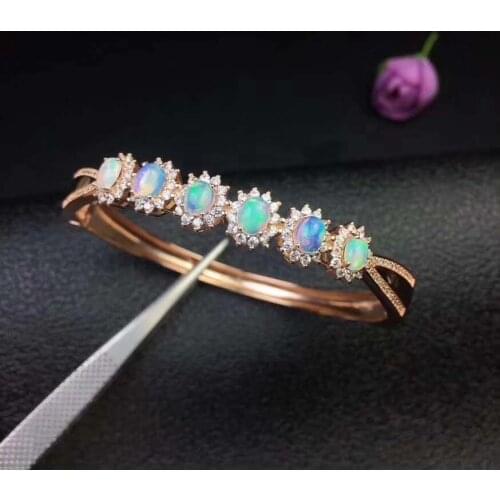100% Natural And Real Opal bangle Solid S925 Sterling Silver For Women Colour Gem Stone Rings Fine Jewelry