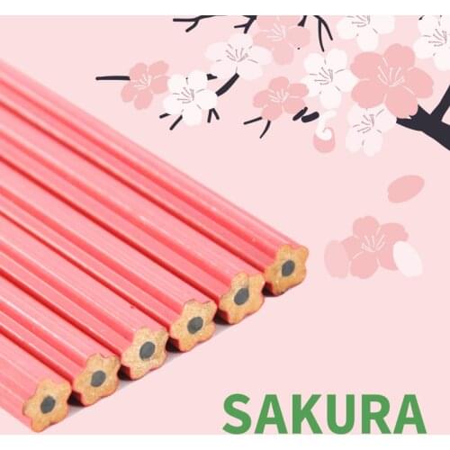 12 Pcs/box Sakura Shaped Wood Free HB #2 Writing Pencils Set School and Office Stationery Supplies Dropshipping