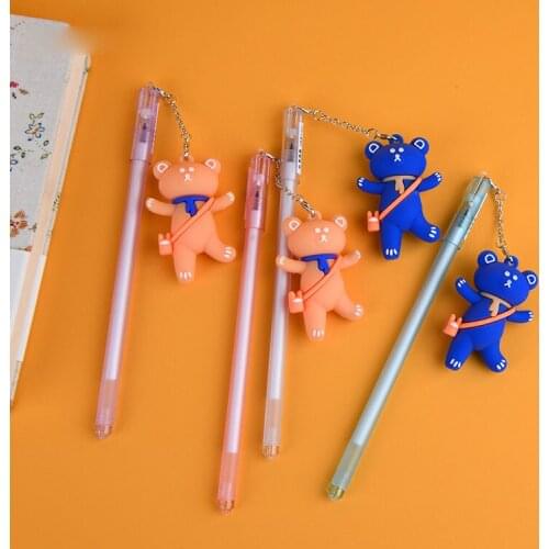 20 pcs/lot Kawaii Bear Pendant Gel Pen Cute 0.5mm black ink Signature pens School Writing Supplies Stationery gift