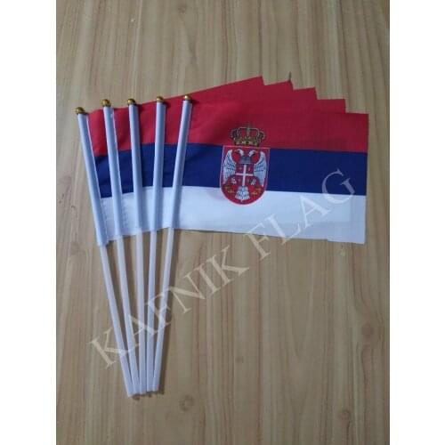 KAFNIK,5pcs Serbia Hand Waving National Flag 14*21cm Polyester Flag Free Shipping
